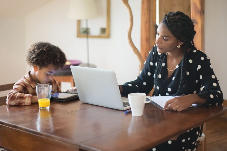 Parent using laptop