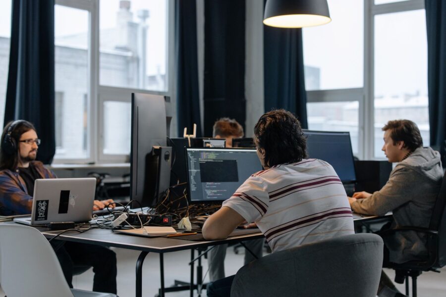 Team working computers
