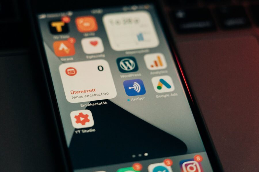 Desk smartphone laptop