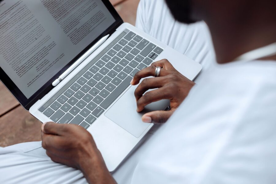Person reading laptop