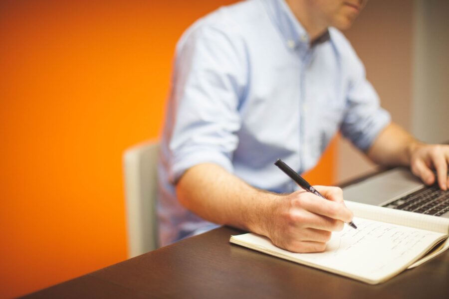Writer using laptop