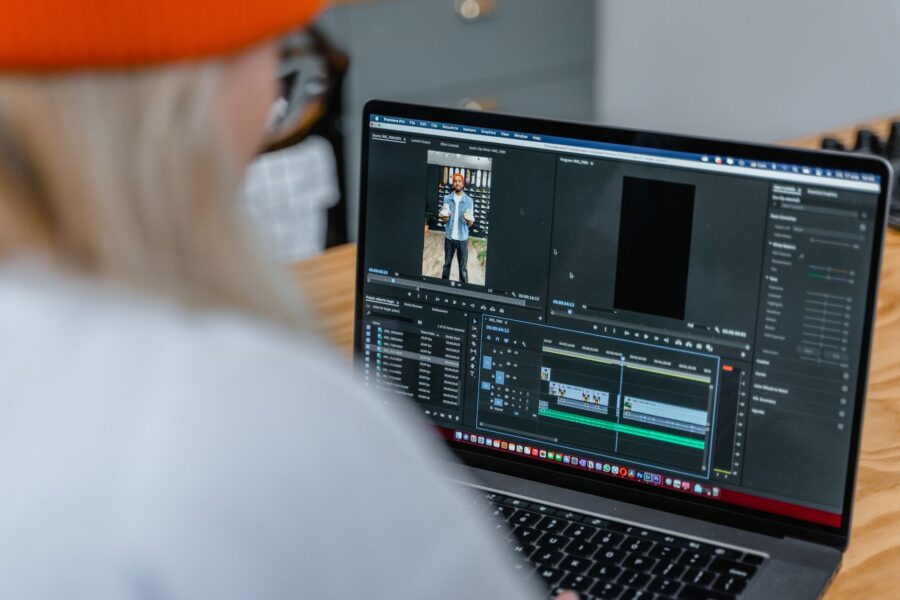 Person editing video